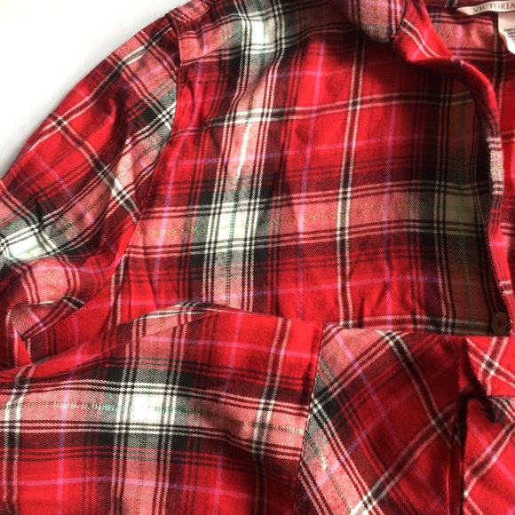 VICTORIAS SECRET PLAID SOFT COTTON FLANNEL PAJAMA TOP MEDIUM - Picture 9 of 11